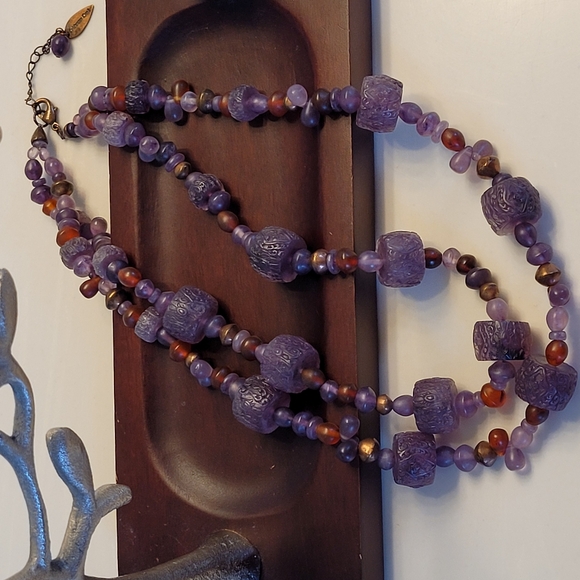 COLDWATER CREEK Ornate Etched Purple, Red, & Copper Bi-strand Beaded Necklace - Picture 5 of 14